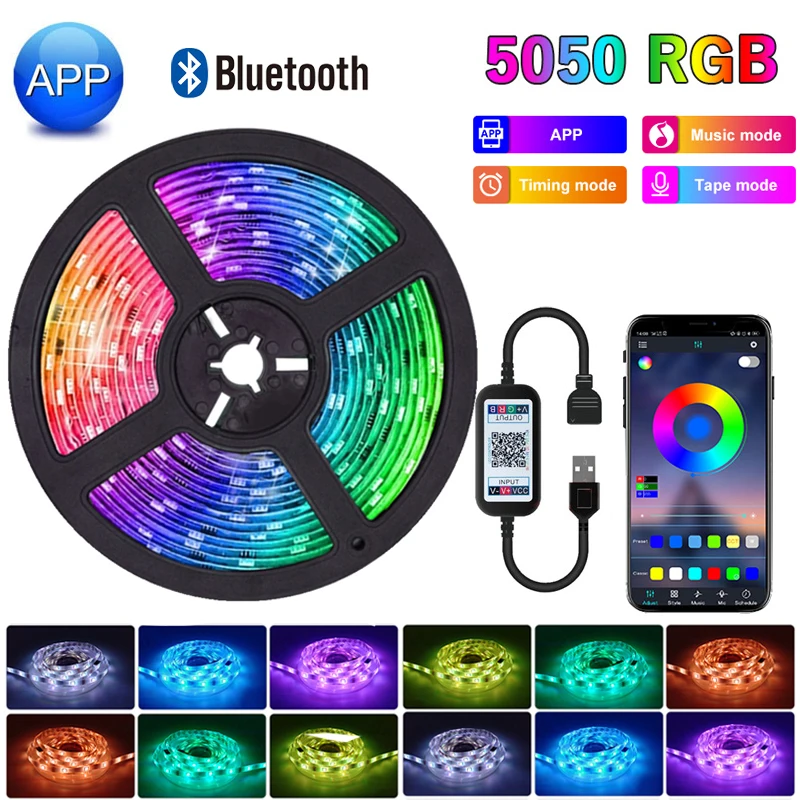 24Keys Led z Bluetooth diody na wstążce RGB 5050 DC5V taśma USB z pilotem zmienia kolor lampka na dekoracja sypialni bożonarodzeniowe