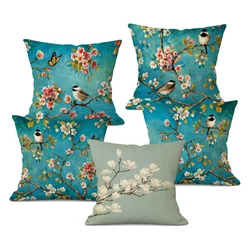1pcs/SET Watercolor Flower Cushion Cover Bird Blue Pink Pillow Case Transparent Flowers Sofa Decorative Pillow Cover 45x45cm