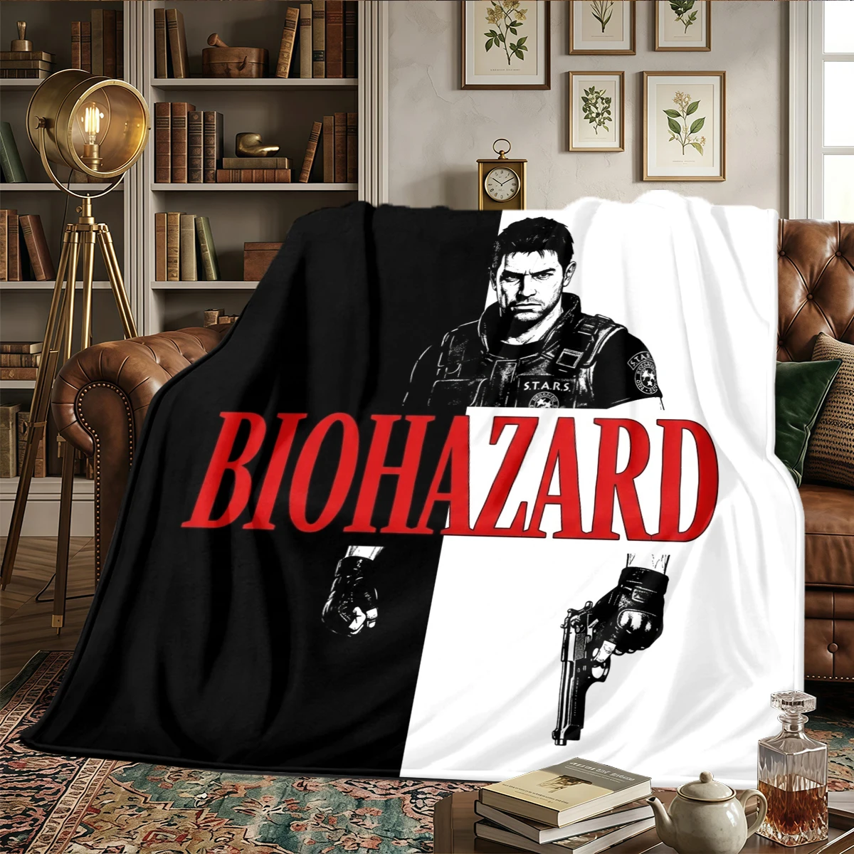 Resident Evil Flannel Blanket Warm Comfortable Printed, Ideal for Bedrooms, Sofas, Beds, Chairs, Picnics, Travel -HE47