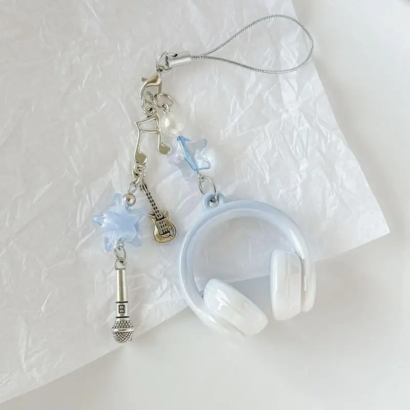 Neuer Ins-Style Musik-Kopfhörer-förmiger Schlüsselanhänger Handykette Charm-Anhänger Schlüsselring Schmuck für Mädchen Frauen Geschenk Taschendekoration