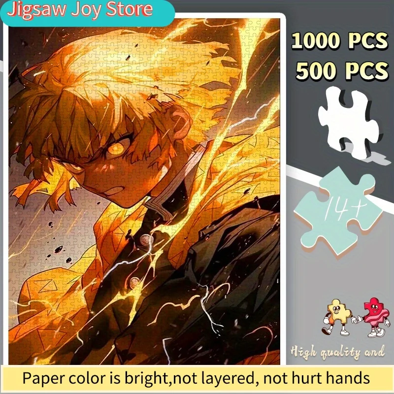 

Пазлы, бумажные пазлы, пазлы с изображением Демон Слейер и его техник Thunder Breathing, а также изображением злого юноши, полного силы, подходящие для дома.