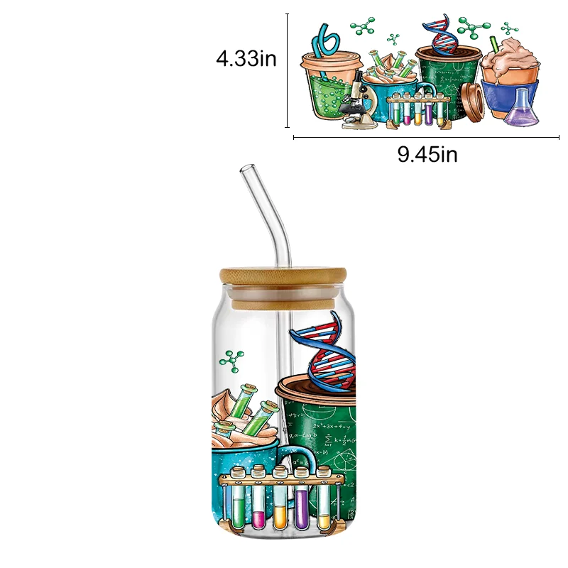 موضوع يوم المعلم UV DTF كأس التفاف ل 16 أوقية كأس التفاف نقل ملصق تسمية مخصصة شعار DIY ذاتية اللصق