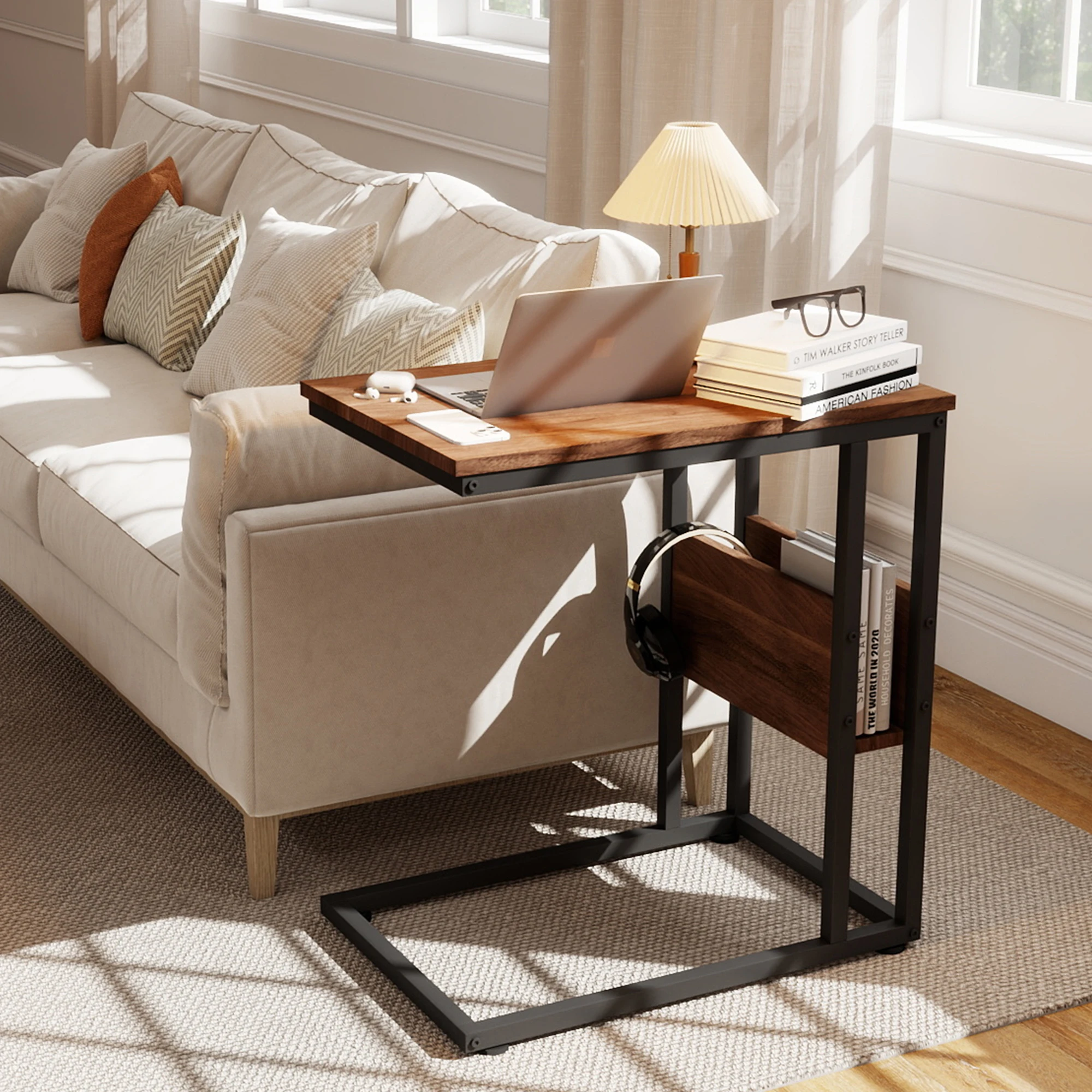 Metal Photo Panel - C-Shaped Side Table for Couch, Small