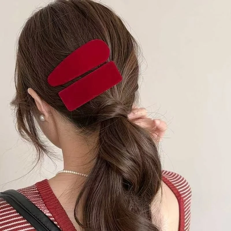 2 Stück Modische Klassische Samt-Haarspangen in Unifarben, Vintage-Haarklammern für Mädchen und Frauen, Koreanische Haaraccessoires – Detail 1