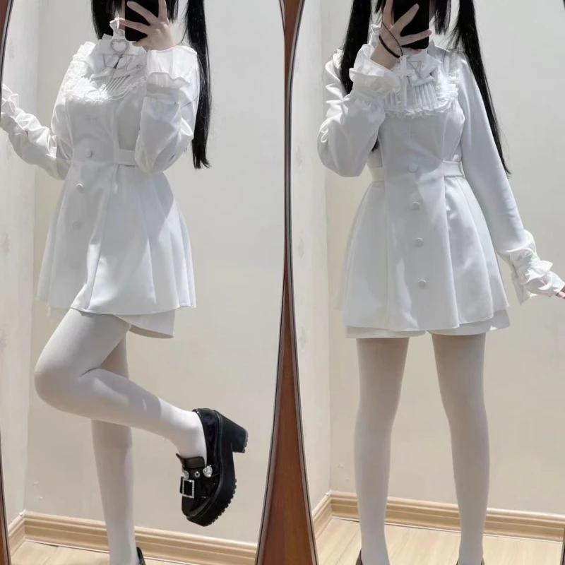 Japanese Lolita Outfits 2024 Spring Casual Embroidery Patchwork Tops + Shorts Female Loose Suit Y2k Aesthetic Two Piece Sets