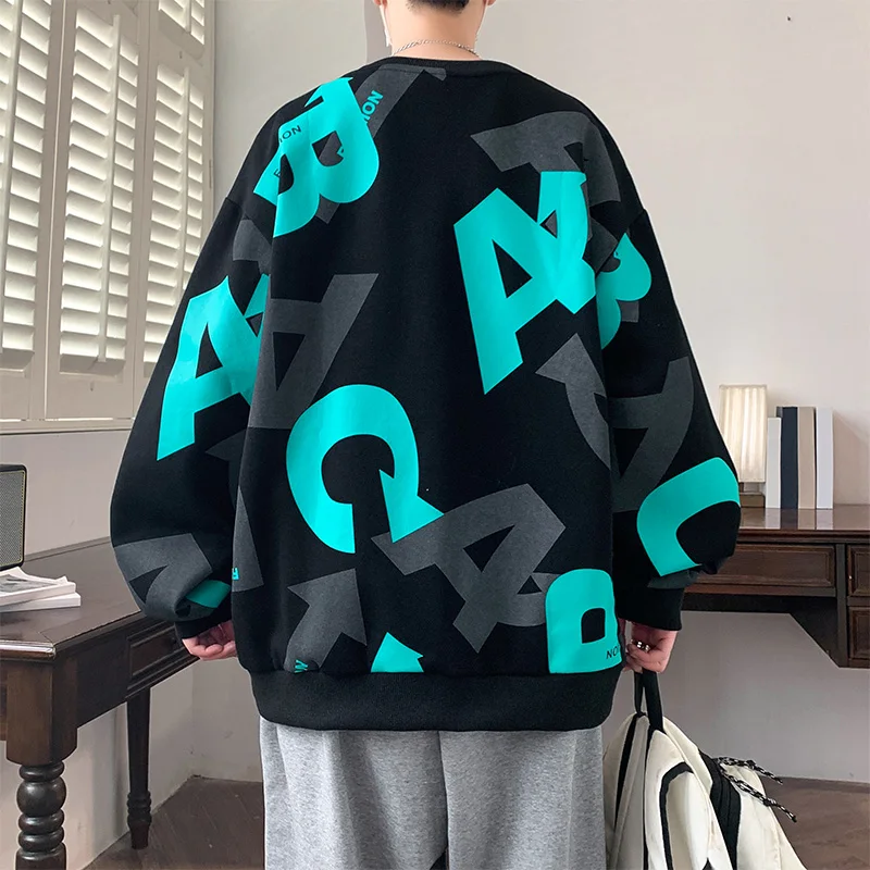 Giacca da uomo con cappuccio girocollo Nuova primavera e autunno Moda Lettera Pullover Felpa con cappuccio Giacca di grandi dimensioni per adolescenti Top ampio