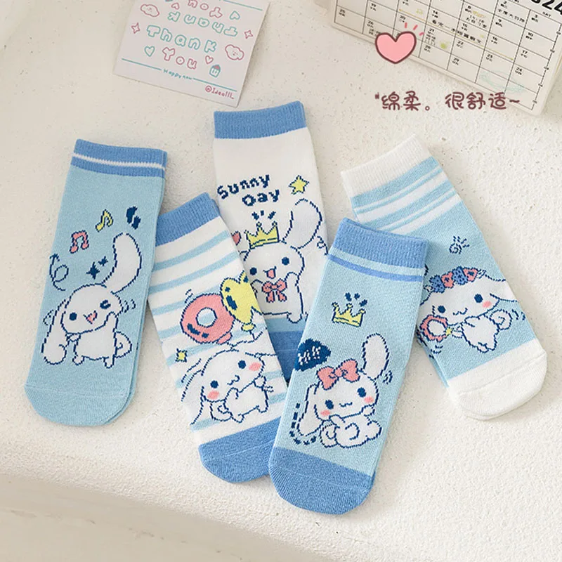 

5pcs Kuromi Children's Socks Fall and Winter Warm Cinnamoroll Mid-calf Cotton Socks Girls for Gifts