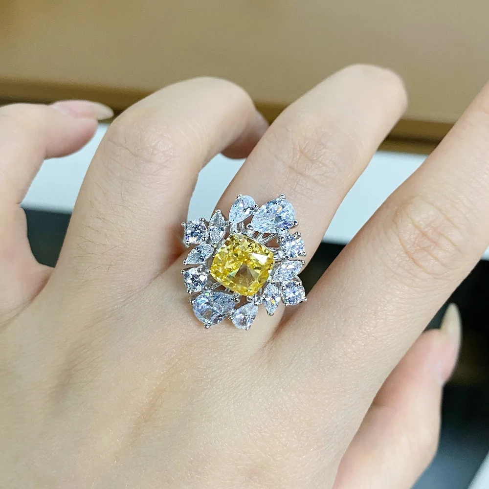 Fylia Jewelry   Luxury Solid Platinum PT950 Women's Aquamarine Diamond Ring 3 karat Moissanite Diamond Ring view 4