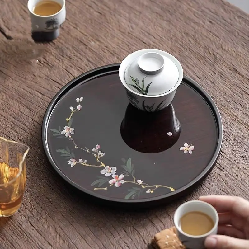 Hand Drawn Bamboo Circular Tray Pot Chinese Household Kung Fu Tea Tool Dry Tea Making Tray Retro Simple Small Tea Tray ZF10