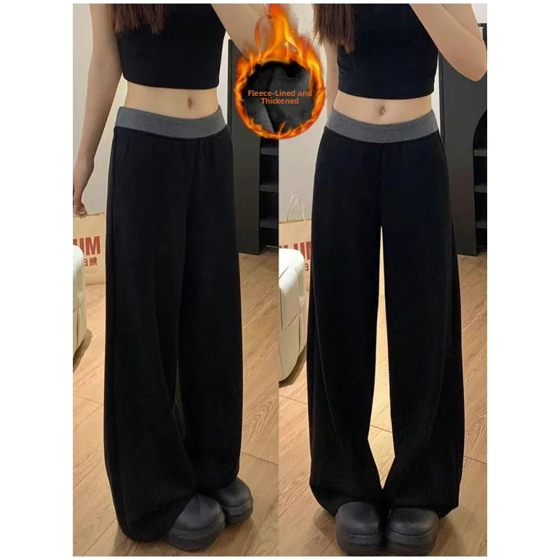 

Мужские повседневные брюки свободного кроя с широкими штанинами, утепленные флисом, больших размеров, осенне-зимние, в стиле кэжуал