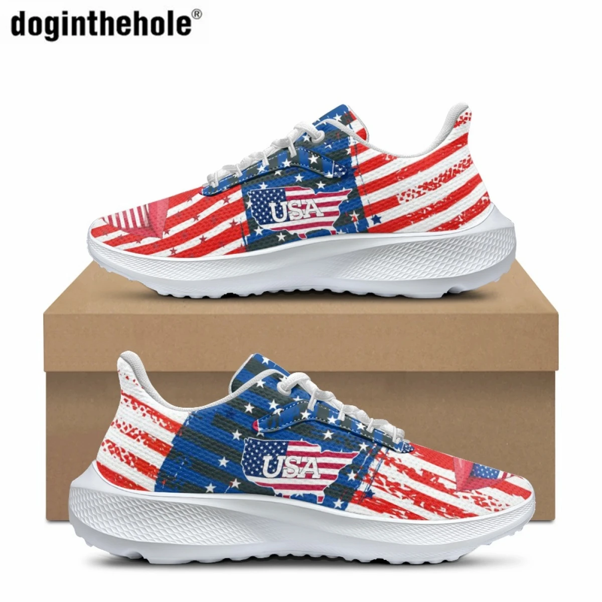 

Doginthehole Women's Classic Sneakers Outdoor Sports Running Shoes American Flag Art Design Print Men's Lace Up Training Shoes