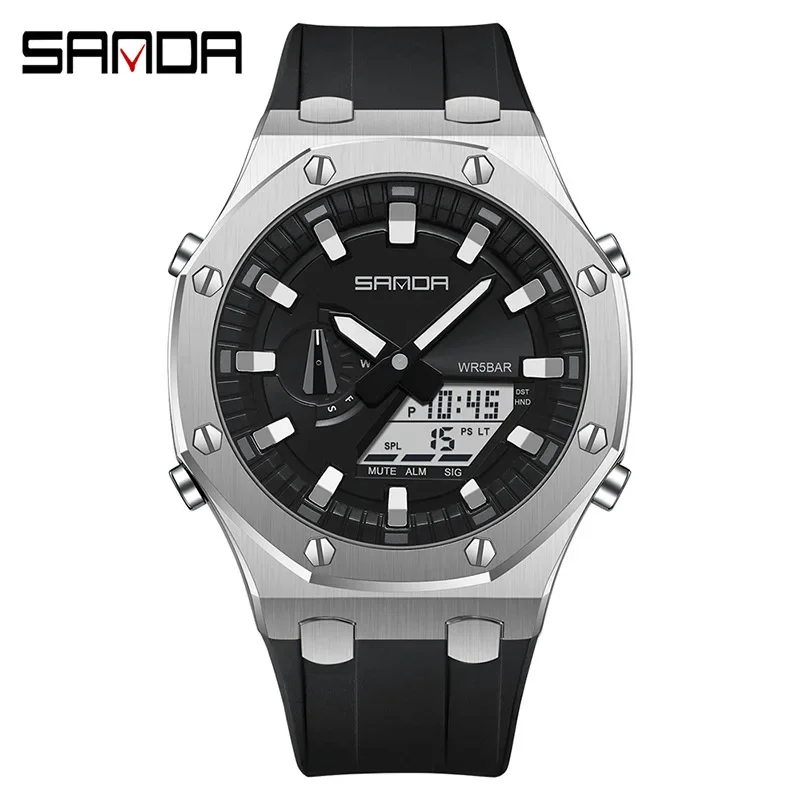 SANDA 3309 Men Watch New Model Analog Digital Pointer Luminous Outdoor Sports Waterproof Alarm Mode Electronic  Wrist Watches