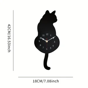 1pc Diy Acrílico ACRYLIC NEGRO Reloj de pared de la pared de gato silencioso Decoración del hogar para el hogar para la sala de estar Decoración de la oficina del restaurante 8 mejores gatos de reloj de ventas - №3