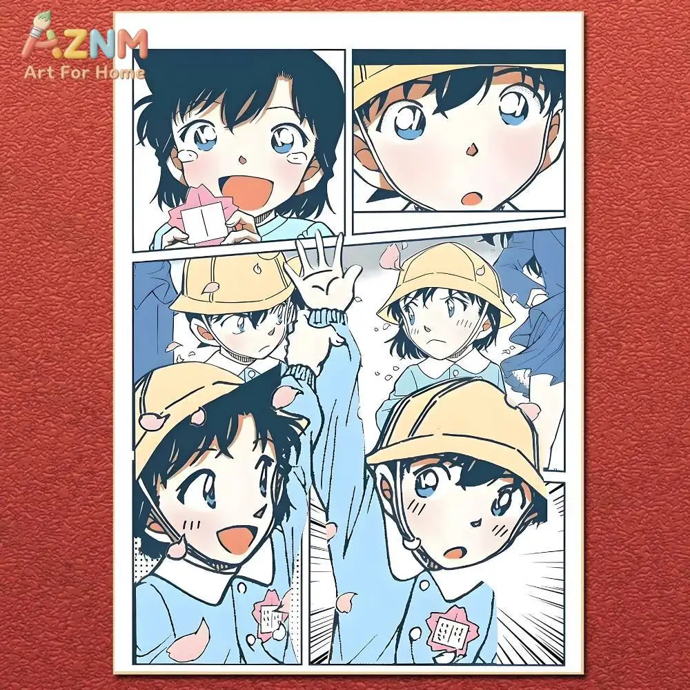 AZNM Detektiv Conan Shinichi Ran Kindergarten Comic-Panel Leinwand-Wanddruck Ungerahmt Anime-Paar Manga-Kunstposter