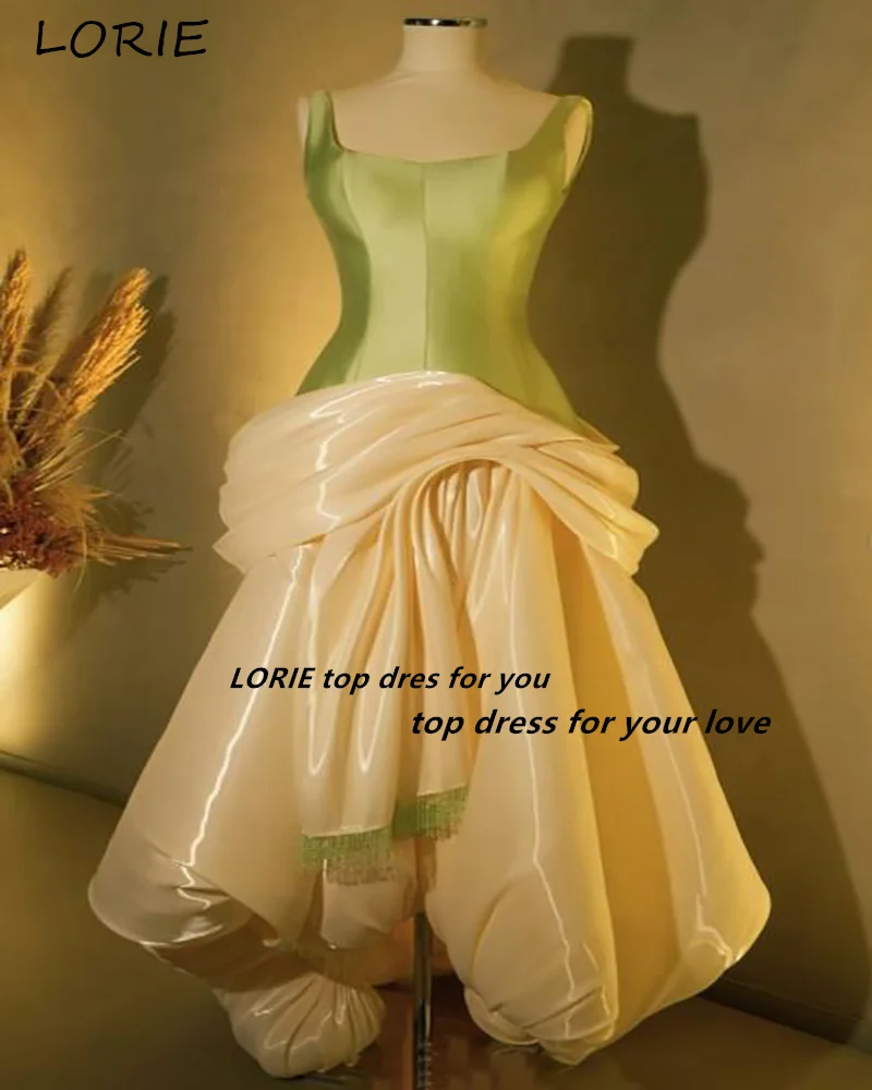 LORIE Mini Shiny Puff Evening Dress Sweetheart Hi-Lo A-line Sparkly Princess Prom Dress Yellow Green Cocktail Dress Customized