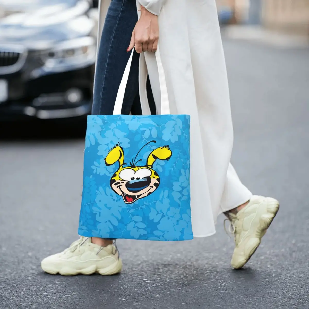 กระเป๋าช้อปปิ้งลายมาร์ซิพูลามิ กระเป๋าผ้าแคนวาส กระเป๋าโท้ทแบบพับได้สำหรับผู้หญิง กระเป๋าสะพายไหล่ กระเป๋าเดินทาง