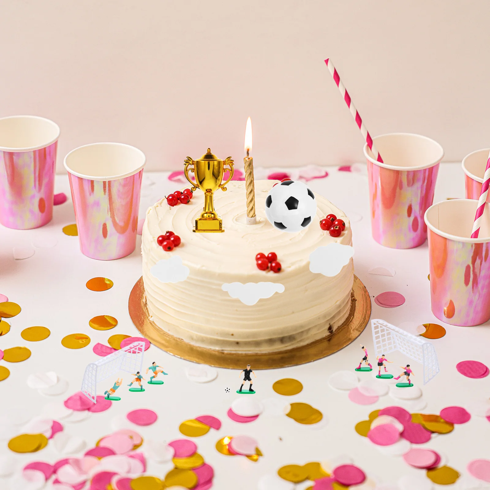 

1Set Football Themed Soccer Cake Decorations Birthday Party Sports Event Cake Topper for Boys Soccer Cupcake Toppers