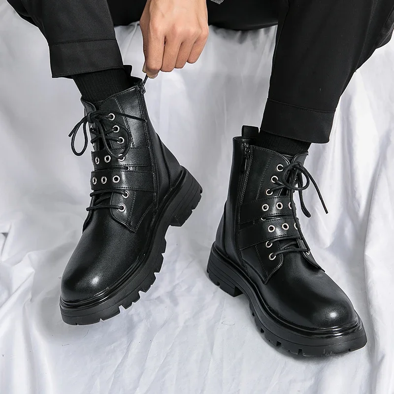 NEW Luxury Brand Black Men\'s Chelsea Boots Gothic Biker Boots Men\'s Casual Leather Outdoor Shoes Ankle Boots for Men MO-51382