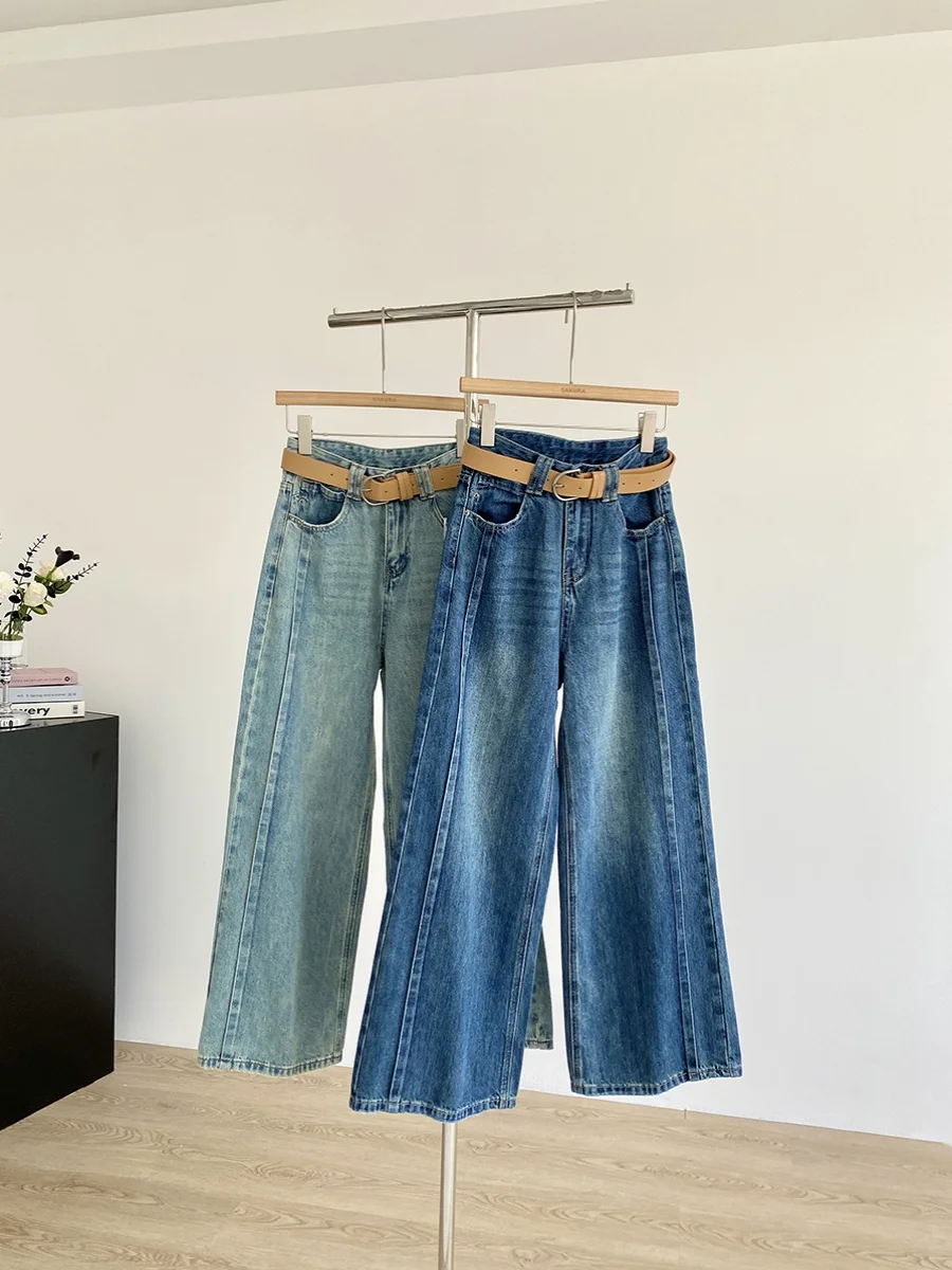 

Spring 2025 High Waist Straight Leg Jeans Women's Fashionable Versatile Retro Style Long Pants Korean Style Trendy Personality