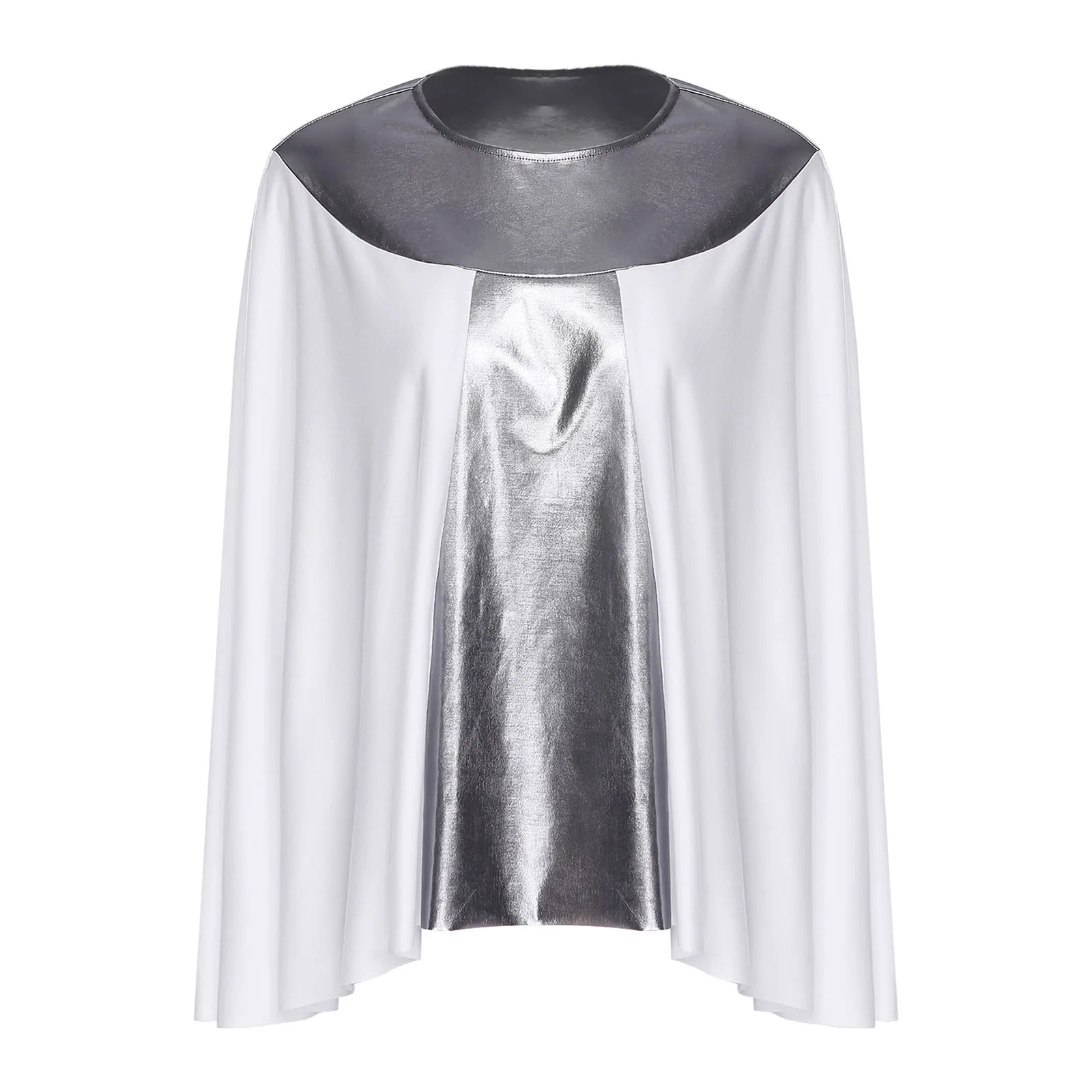

Womens Metallic Shiny Cloak Overlay Praise Dance Top Liturgical Worship Dance Cape Church Choir Performance Costume