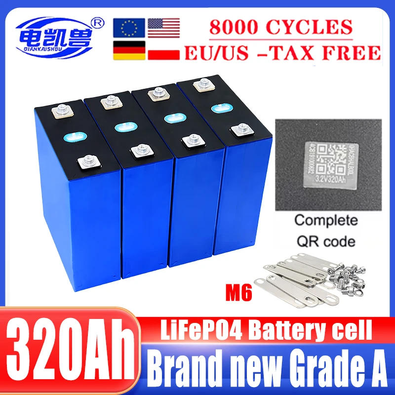 New 320Ah 8000 cycle LiFePO4 3.2V rechargeable battery, suitable for DIY 12V 24V 48V caravan marine solar energy system no tax