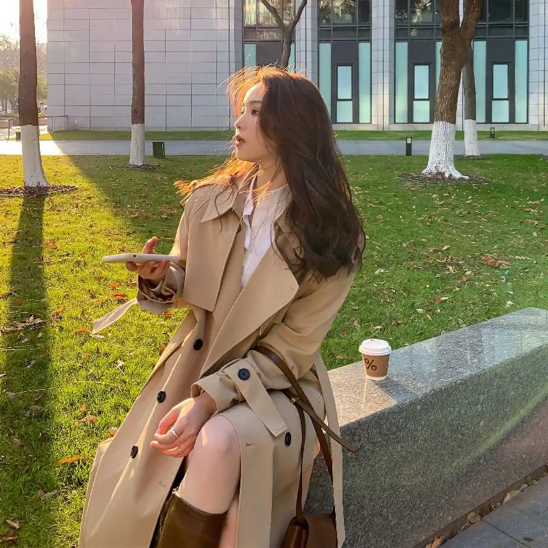 

2025 K-Style Trench Coat, Oversized Blazer Collar Mid-Length Jacket with Loose Fit for Women