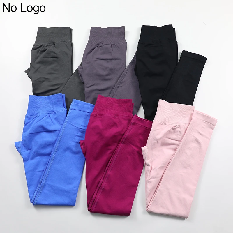 No Logo Sexy V-Back Leggings Seamless Yoga Pants Scrunch Butt Lifting Gym Leggings Low Ribbed Waistband Fitness Sports Tights
