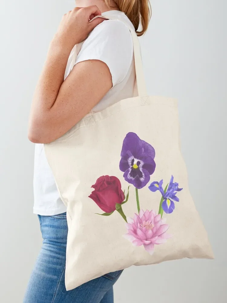 Roses/Lotus/Violet/Iris Tote Bag Canvas bag foldable reusable bag Cloth the tote