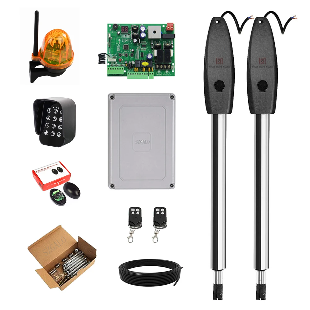 WiFi Controls PKM-C02 Heavy Duty Double Dual Swing Gate Opener Closer 2x Remote Wireless Keypad Exit Push Button Kits Optional