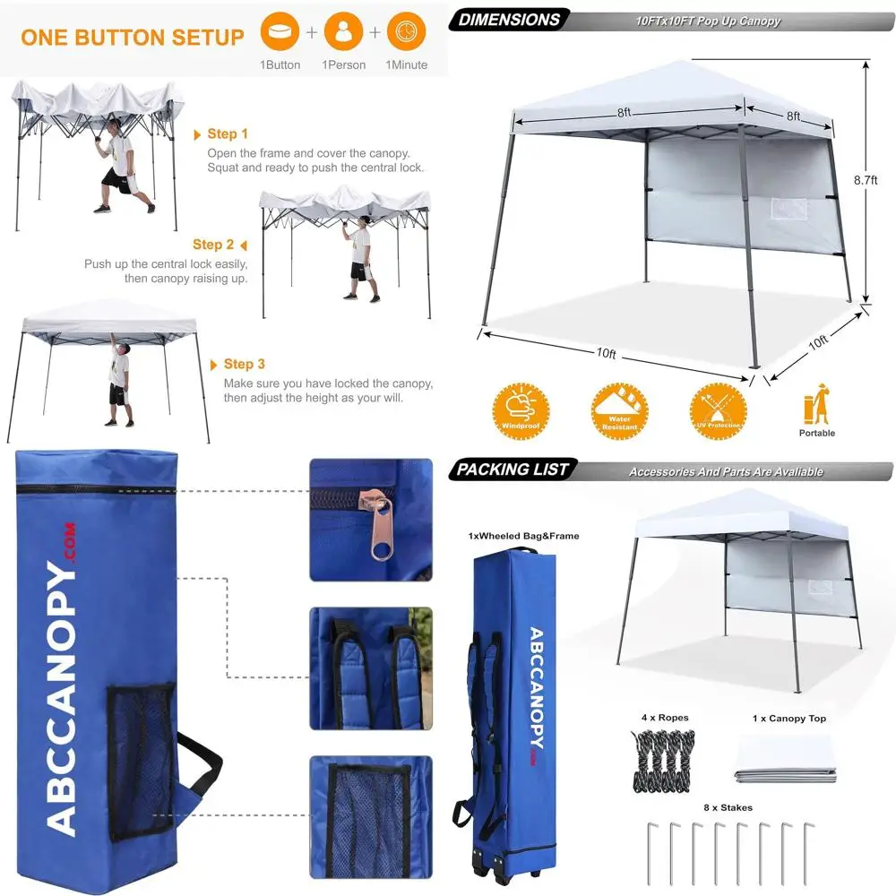 

10x10 Outdoor Slant Leg Canopy Tent with Backpack, 8x8 Top, White