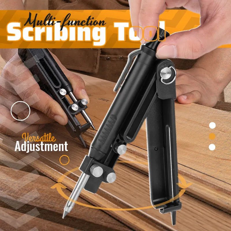 Multi-tool Woodworking Compass Tool Measuring Anti Form Adjustable Profile Scribing Ruler Deep Hole Pencil Contour Gauge Set