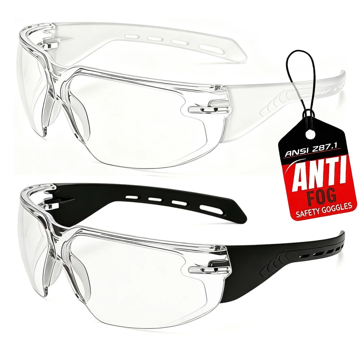 Scratch Resistant Clear Safety Glasses Wrap around Anti Fog Lens Polycarbonate ANSI Z87.1 Impact Resistant Eyewear HM10