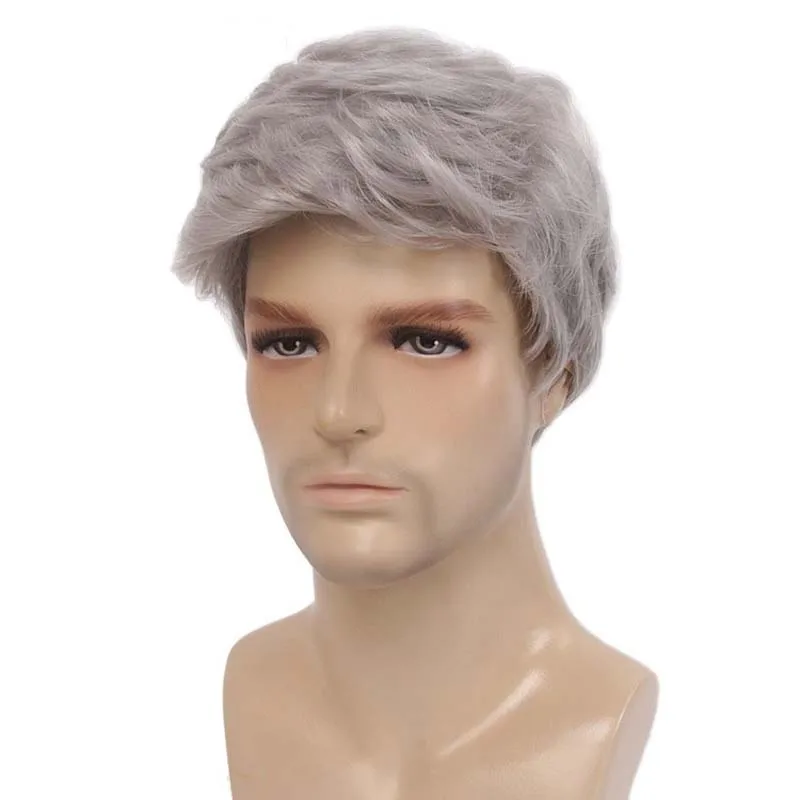 Synthetic Men's Wig Short Silver Gray Wig Male Curly Pixie Cut Blonde Natural Wig Perm Wig for Guys Cosplay Halloween Costume