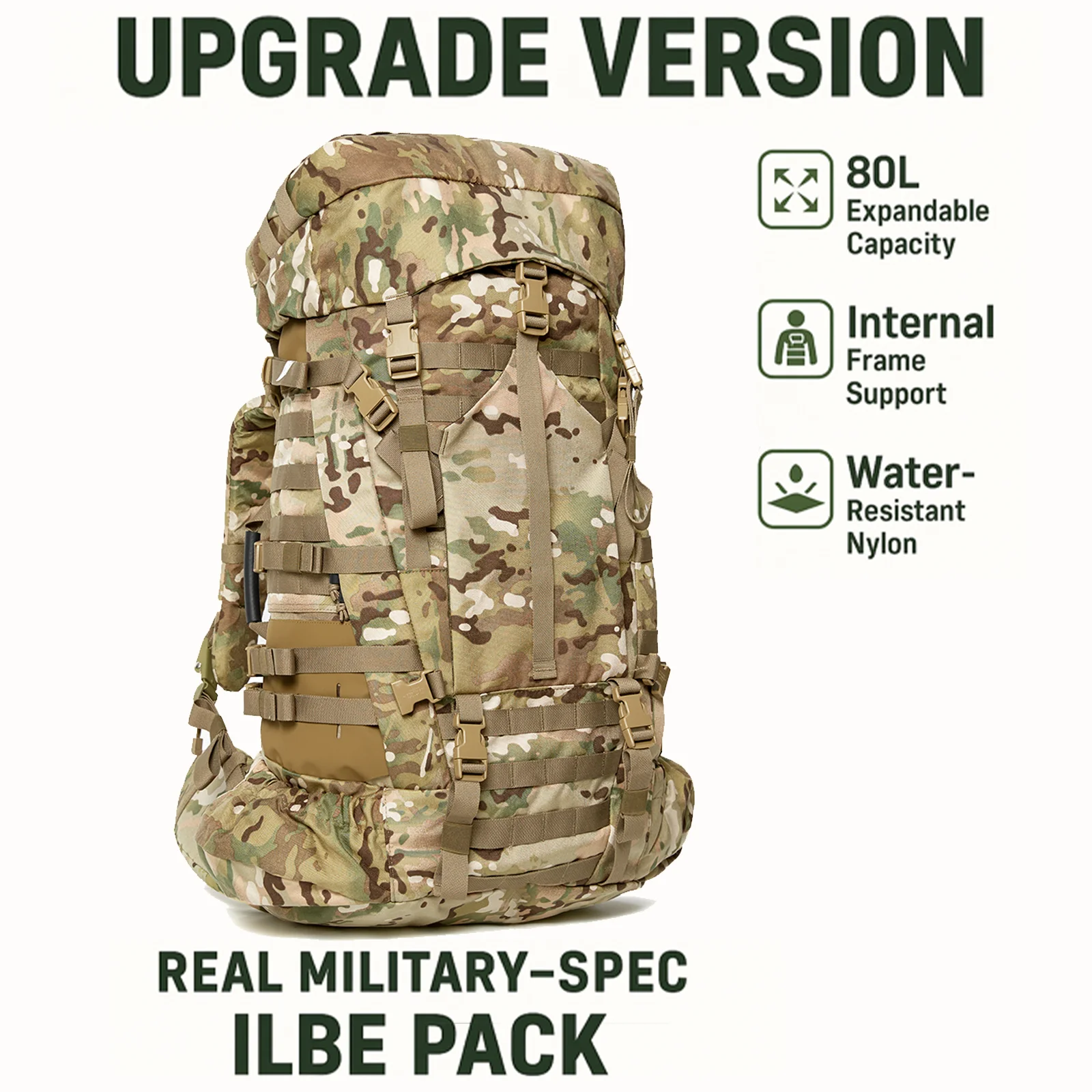 Paquete principal USMC ILBE: mochila táctica militar, camuflaje multiterro, mochila de gran capacidad