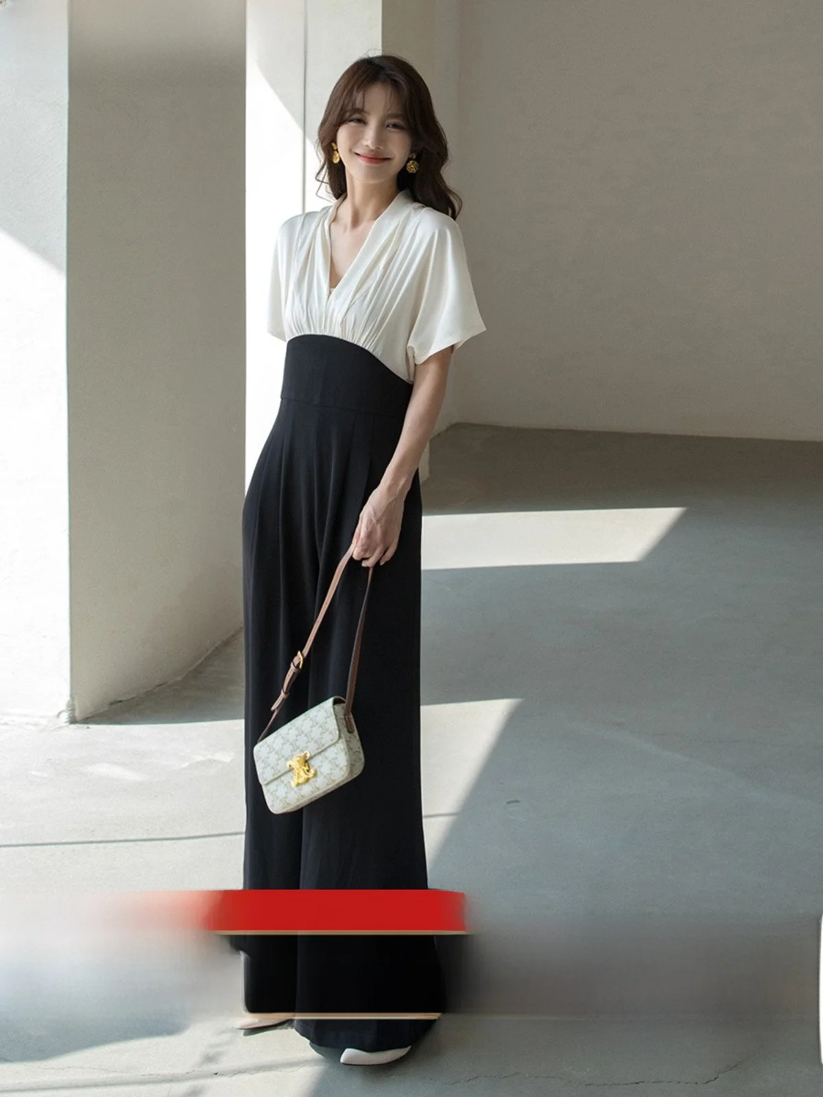 

New 2025 Color Blo Wide Leg Workwear Jumpsuit for Women High Waist Slimming Bla Pants Luxury Feel Autumn Faion