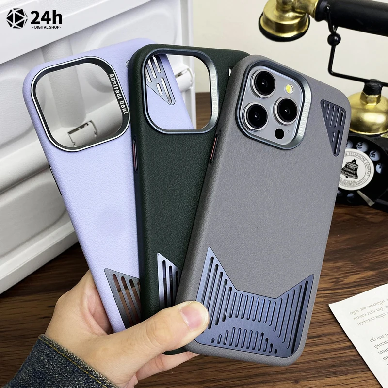 

Aviation Aluminum Heat dissipation Leather Magnetic Phone Case For iPhone 12 13 14 15 Pro Max 14 Plus Cooling Shockproof Cover