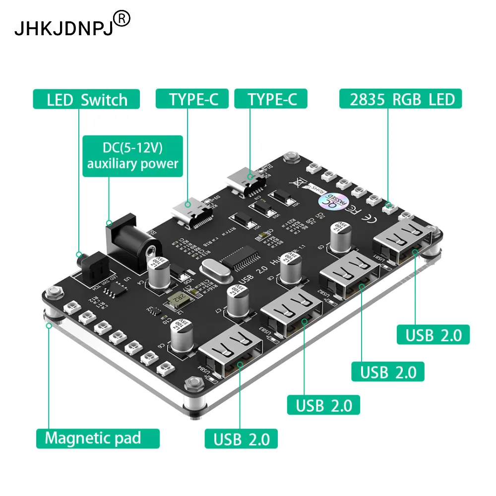 4 Port USB 2.0 Hub with 3528 colorful LED and auxiliary power for PC