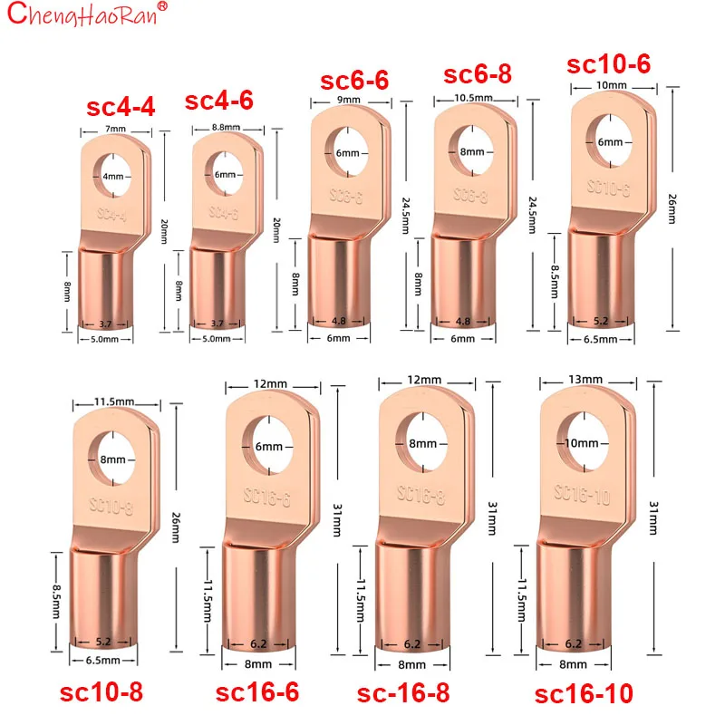 ChengHaoRan 5/10PCS SC Series  4/6/8/10mm Copper Nose Peephole Terminal Block For Marine Short Cable Connectors