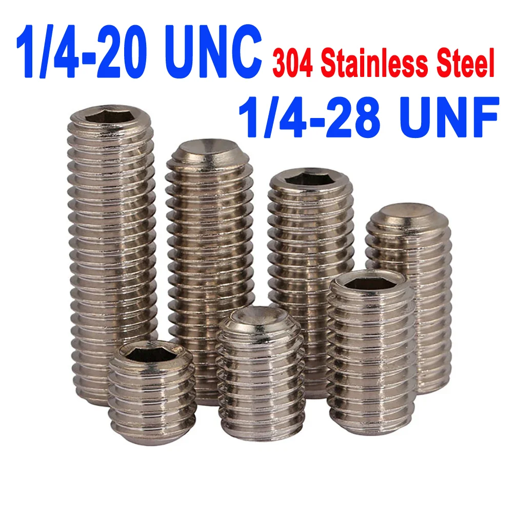 

1/4-20 UNC 1/4-28 UNF DIN916 SUS304 Stainless Steel Hexagon Socket Set Screw with Cup Point Headless Allen Grub Bolts