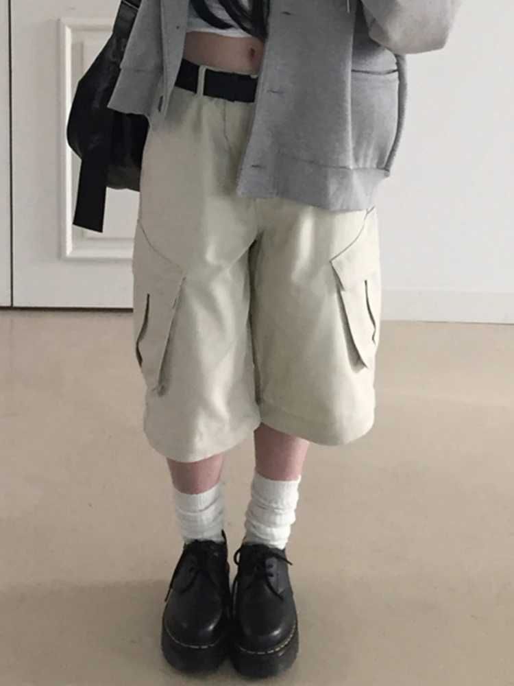 Amyway Casual Loose ket Design Workwear Pants Simple Spor Detachable Street Sle Commute Vintage Straight Leg Seven-Foot