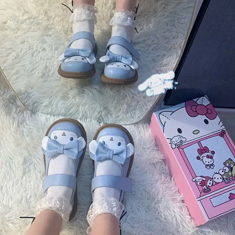 Kawaii Anime Kuromi My Melody Cinnamoroll Cute Cartoon JK Uniform Shoes Lolita Round Toe Small Leather Shoes Girl Heart Gift