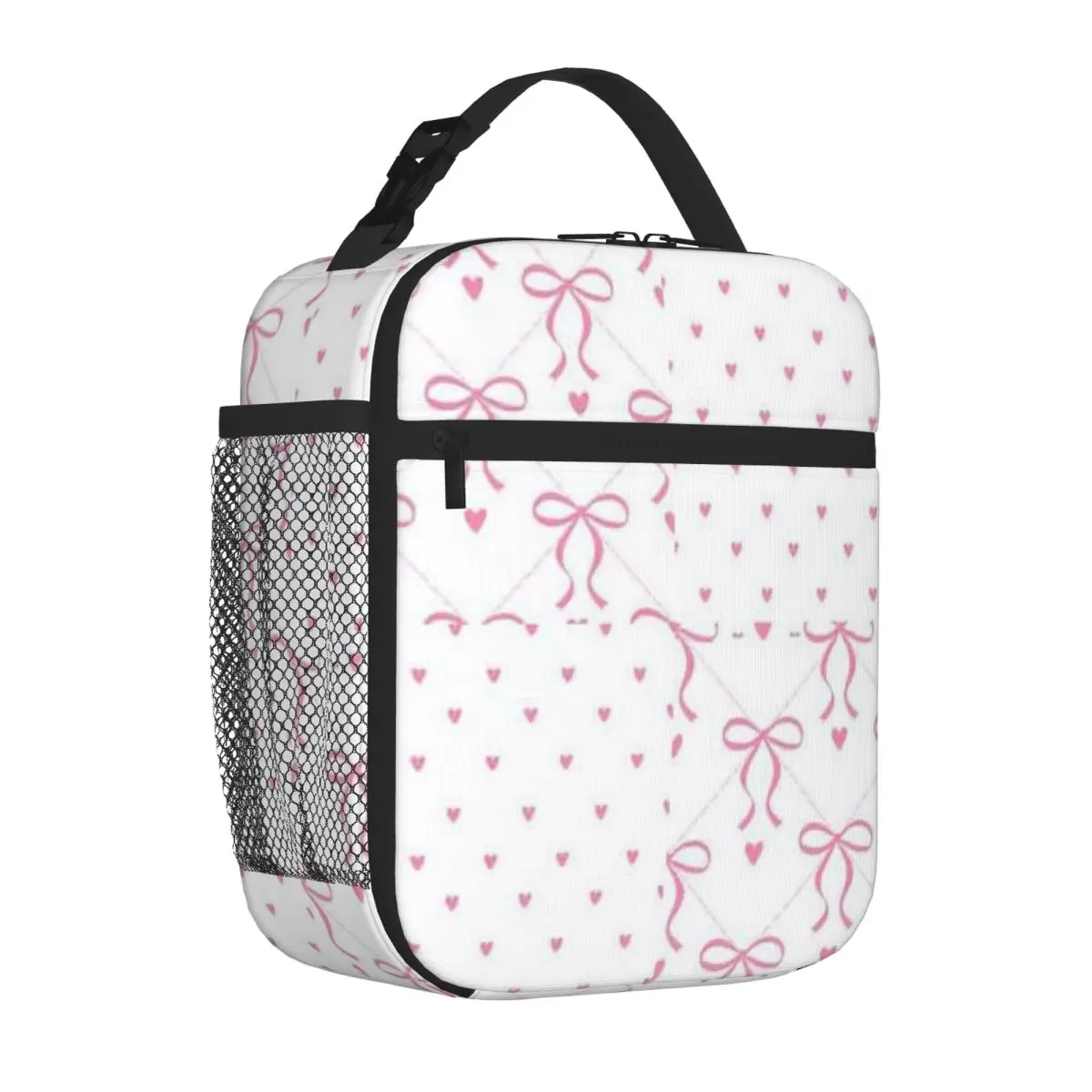 Bestselling Pink Ribbon And Heart Vintage Waterproof Lunch Bag Campus Lunch Small Lunch Bag