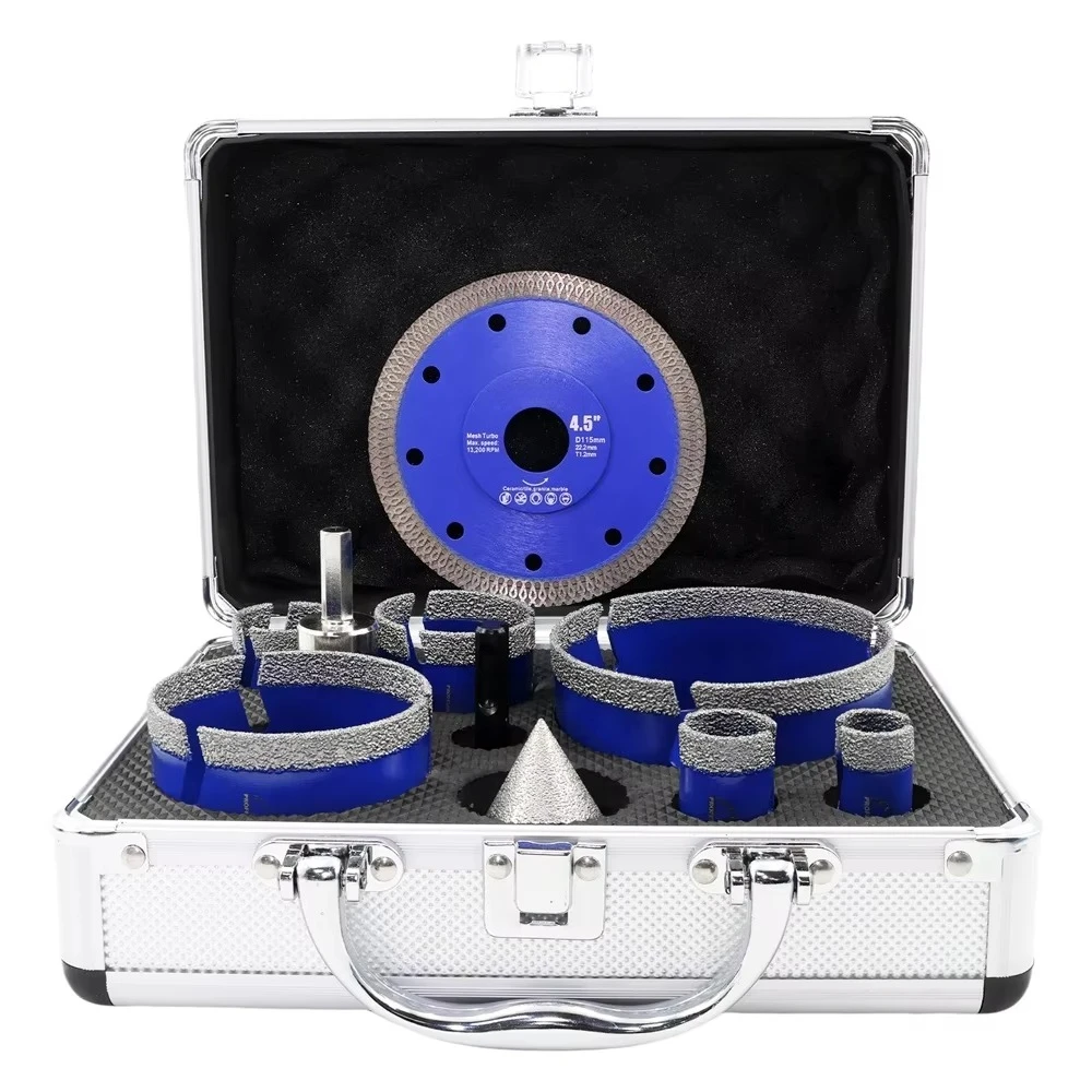 10PCS Diamond Core Drill Bit Chamfer Saw Blade Set for Stone Porcelain Granite Tile Marble Brazed 20-100mm Dry Diamond Hole Saw