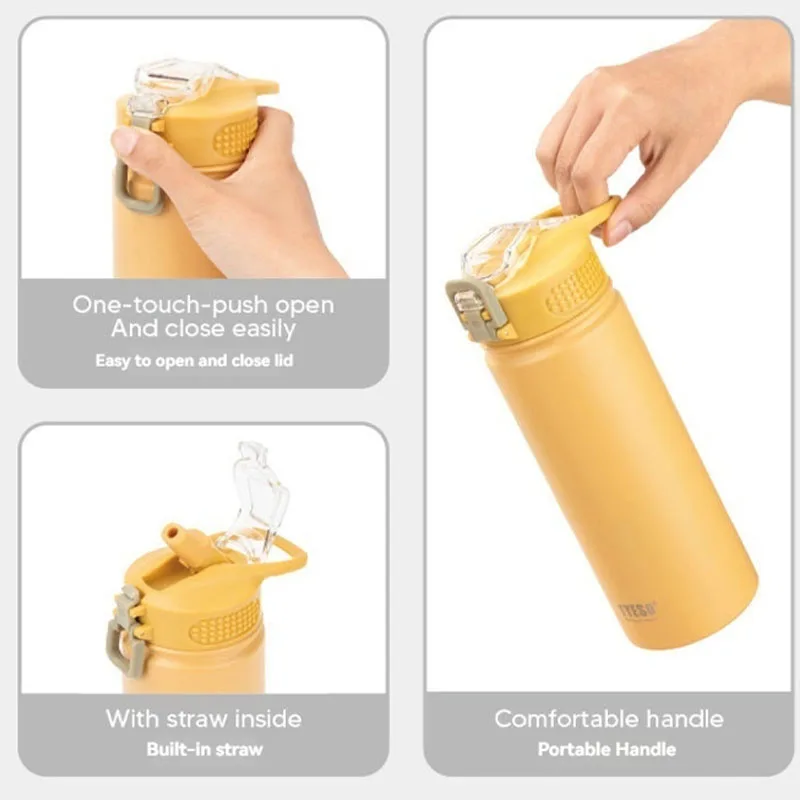 TYESO 600/750ML Car Thermal Cup Sports Water Bottles Stainless Steel Thermos Bottle With Straw Keeps Cold and Heat Thermal Mug