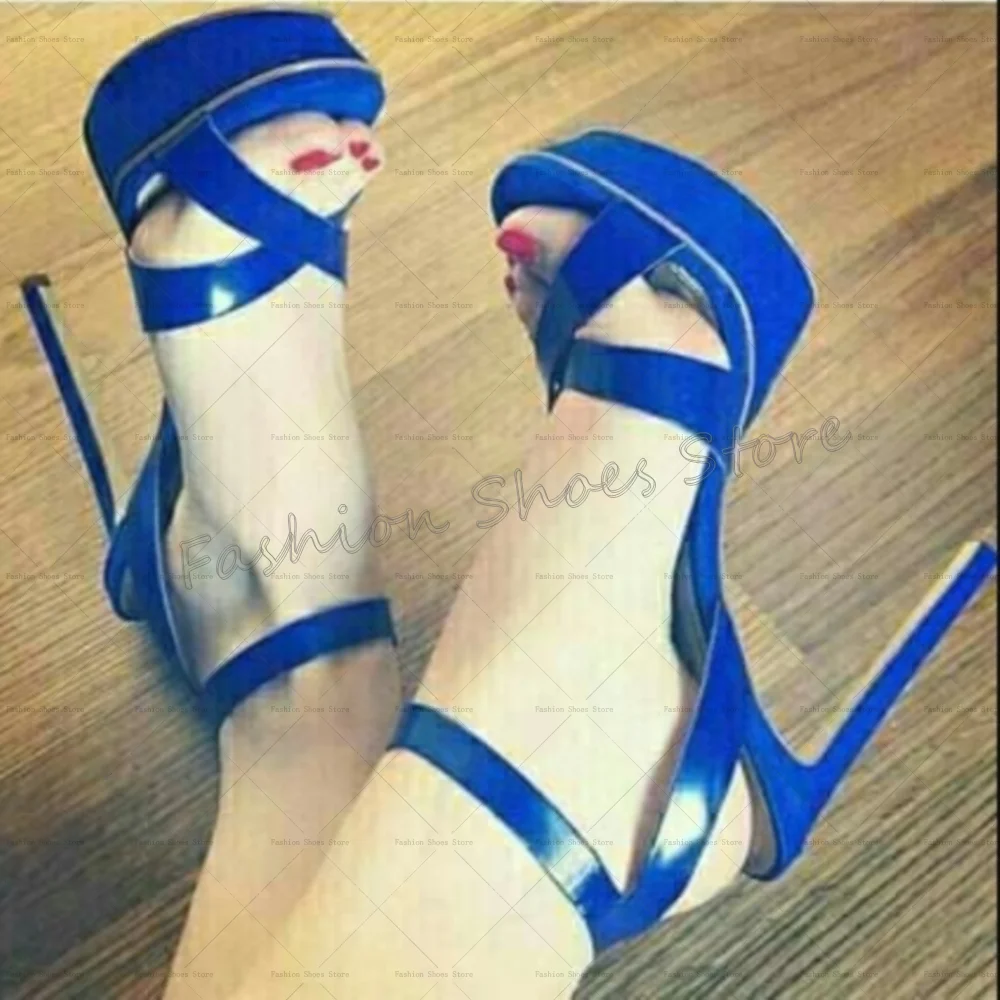 

Blue Cross Strap Platform Sandals Ankle Strap Stilettos High Heels High Heel Shoes for Women Heels 2025 New Zapatos Para Mujere