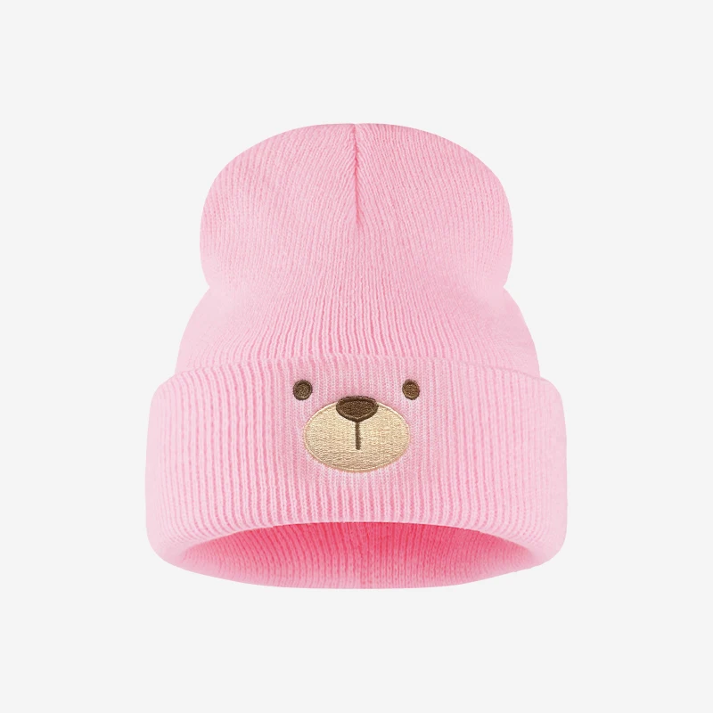 Fashion Lovely Toddler 1‑3Y Cuffed Knit Beanie Cute Bear Face Embroidery Cozy for Park Trip Daily Outing Playdate Holiday Gift view 6