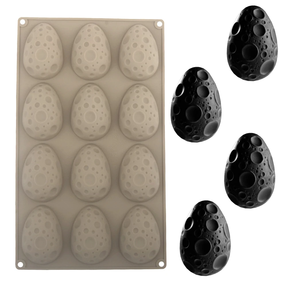 12-Cell Easter Egg Shaped Chocoalte Molds Moon Texture Design Silicone Mousse Cake Moulds Food Grade Kitchen Baking Tools