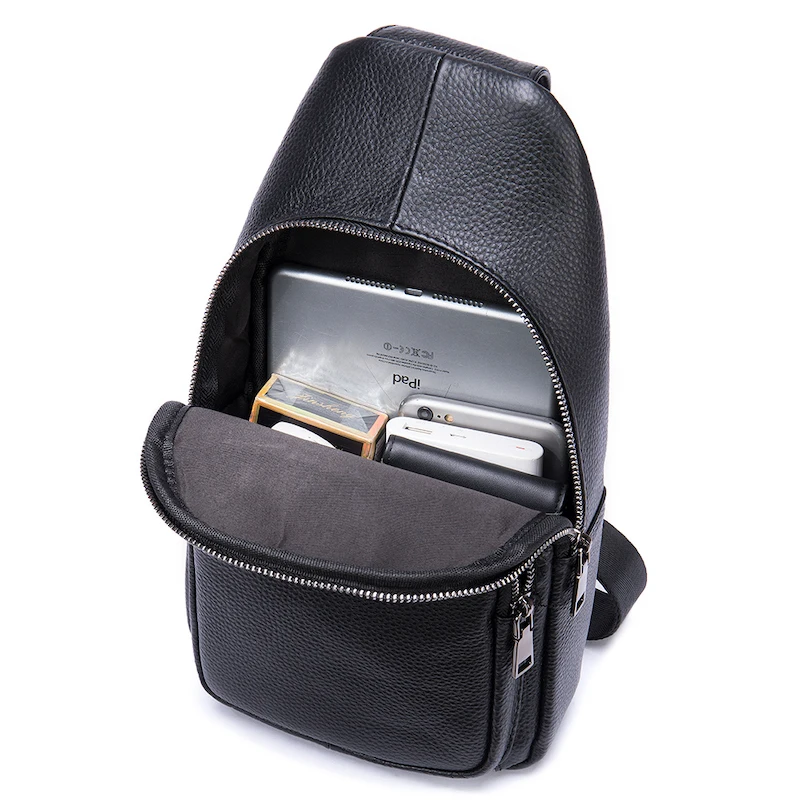 Genuine Leather Men's Chest Bag Anti Theft Crossbody Pack for Business Short Trip Gym Sports Motorbike Casual Party Office