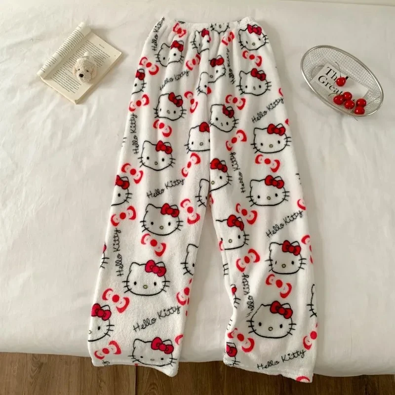 Yuguigou Flanell-Schlafhose für Damen, verdickte Korallen-Fleece-Hose für Herbst und Winter, niedliche Studentin, warme Plüsch-Heimhose