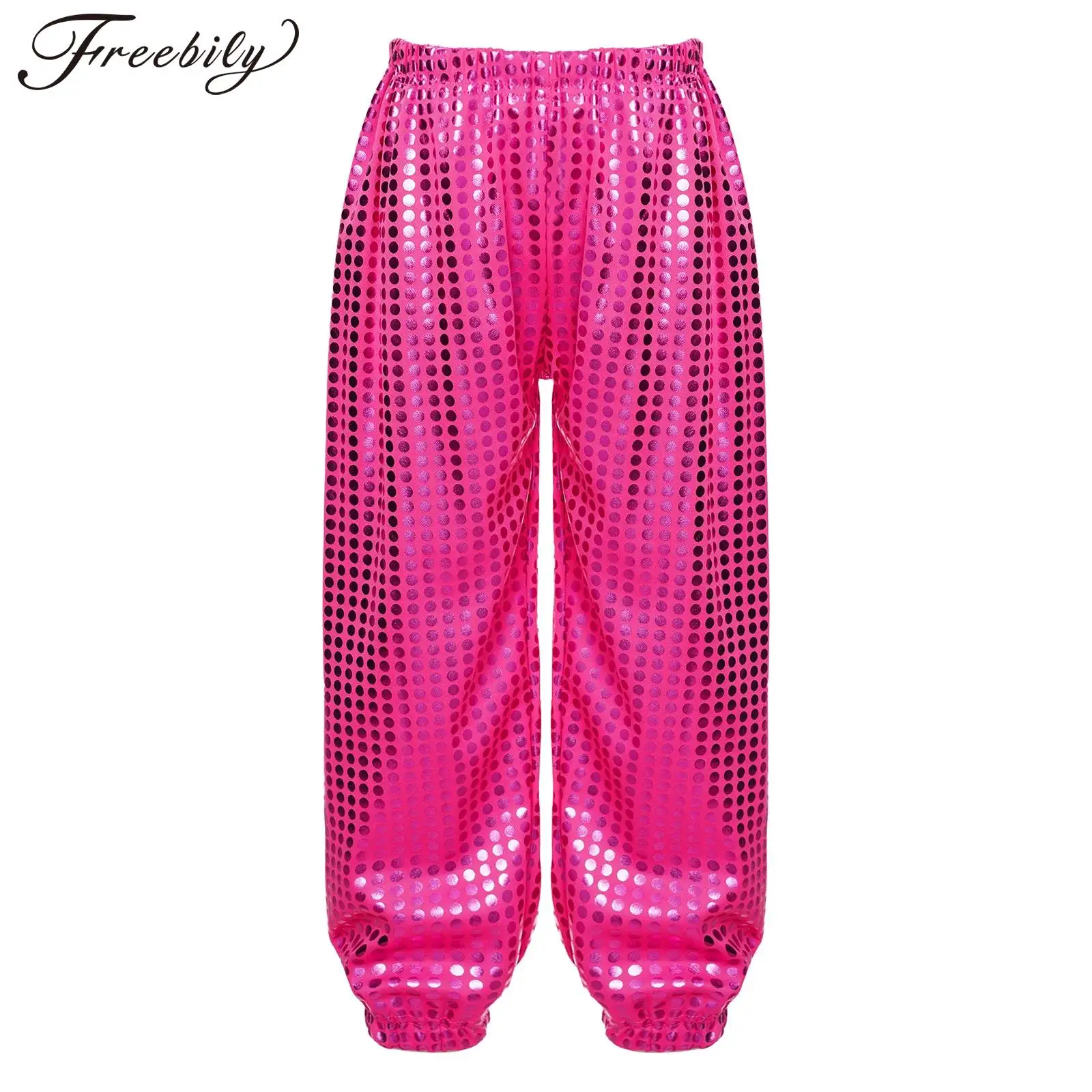 Kids Boys Girls Hip-hop Jazz Street Dance Stage Performance Costume Shiny Dots Sequin Pants Trousers Party School Show Dancewear